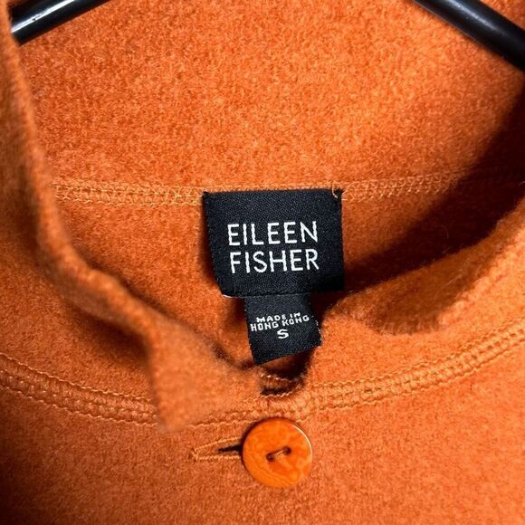 Eileen Fisher 100% Boiled Wool Button Up Felt Orange Jacket Blazer Coat Size Sma - Picture 4 of 4